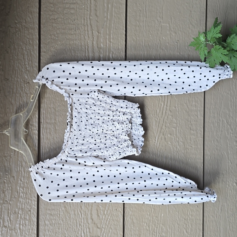 Urban Outfitters Super Soft Polka Dot Smoked Cropped Long Sleeve Top Small S - Picture 11 of 11